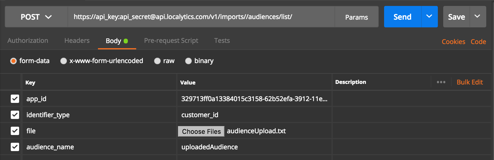 Postman Audience Import API example